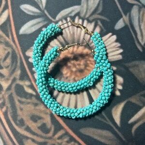 Turquoise Beaded Hoop Earrings - Boho Women's Fashion Jewelry